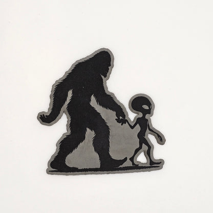 Bigfoot and Alien Holding Hands – Funny Leather Patch Hat
