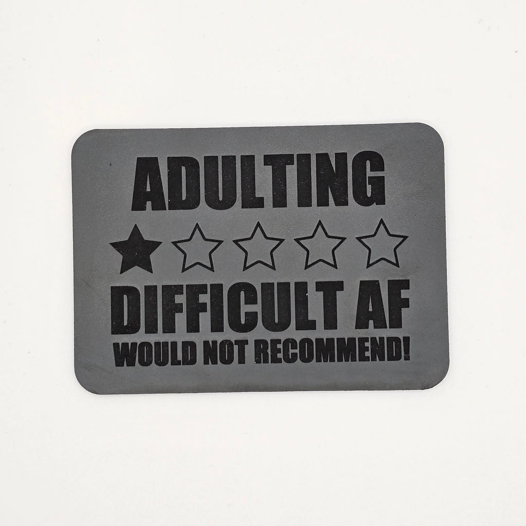 Adulting 1-Star Review Hat – Funny Leather Patch