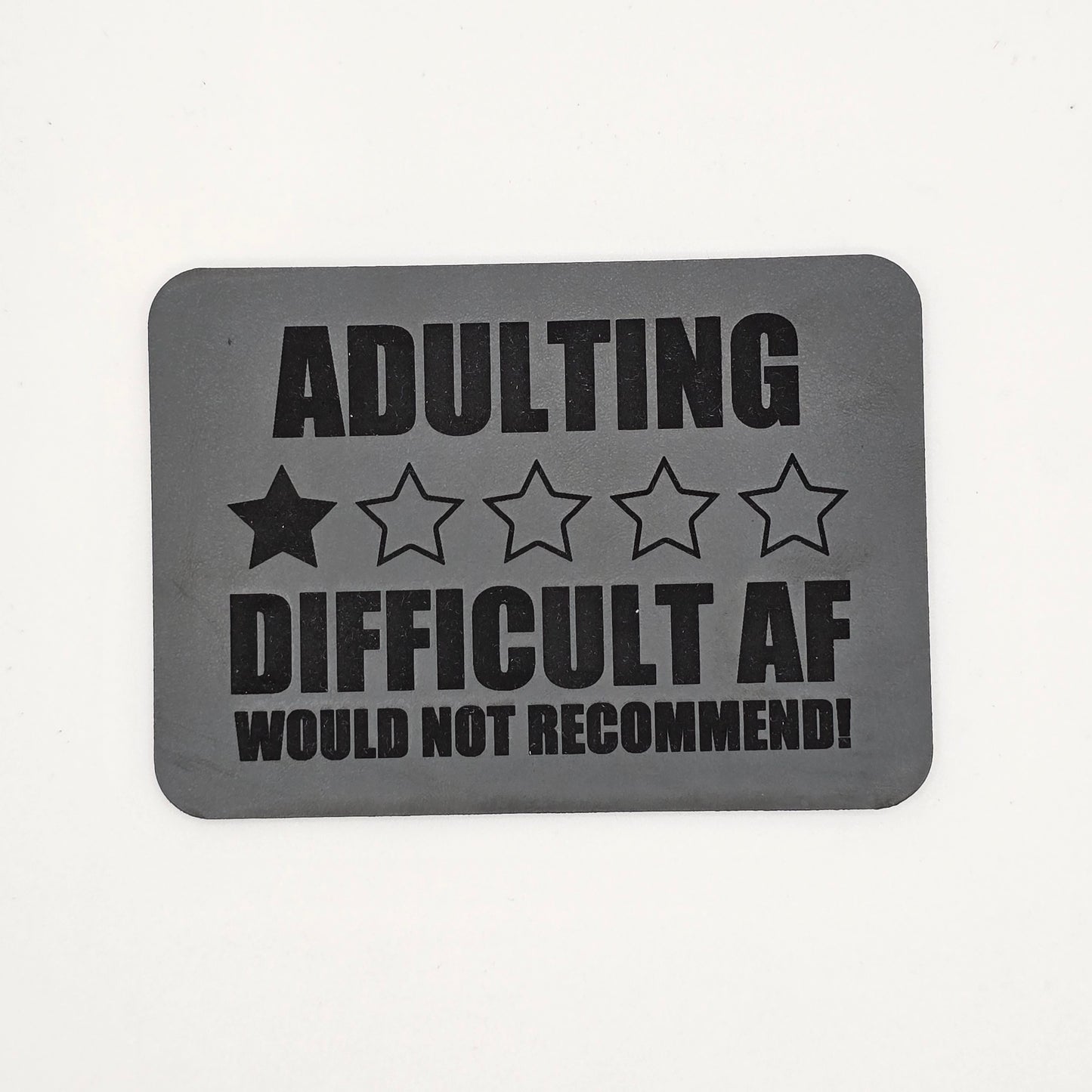 Adulting 1-Star Review Hat – Funny Leather Patch