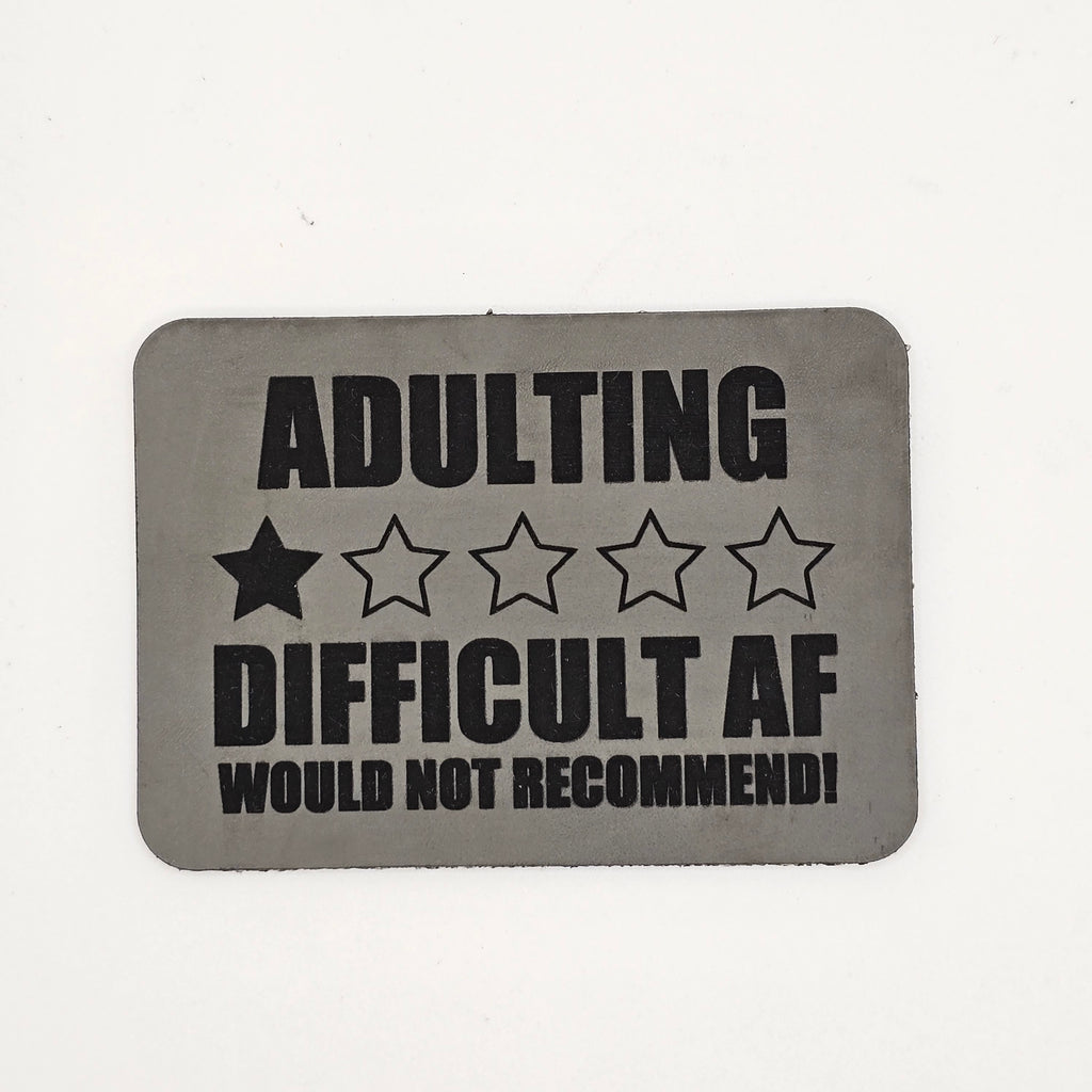 Adulting 1-Star Review Hat – Funny Leather Patch