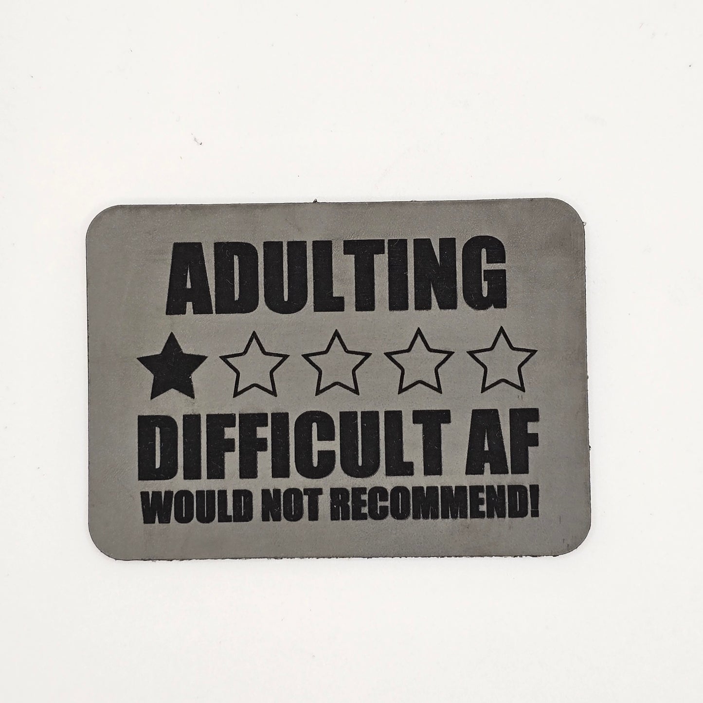 Adulting 1-Star Review Hat – Funny Leather Patch