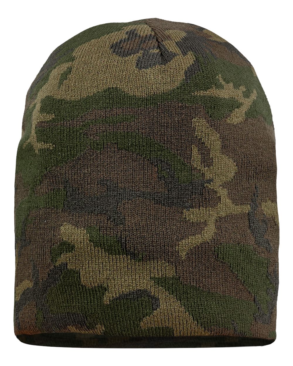 SP08 knit skull cap beanie – Green Camo – front view – variant-green-camo