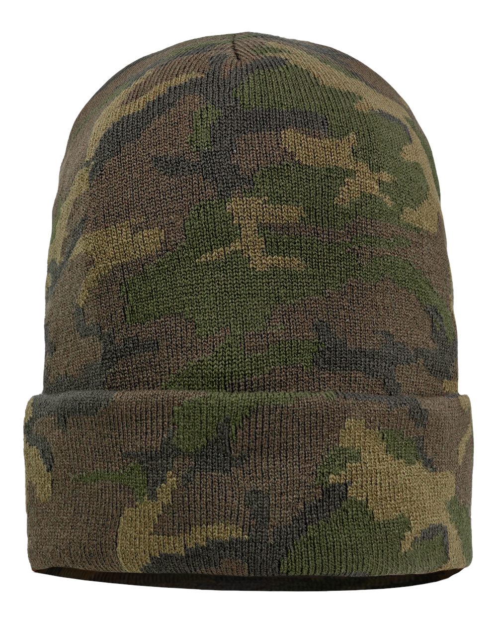 Sportsman SP12 cuffed beanie – Green Camo – front view – variant-green-camo